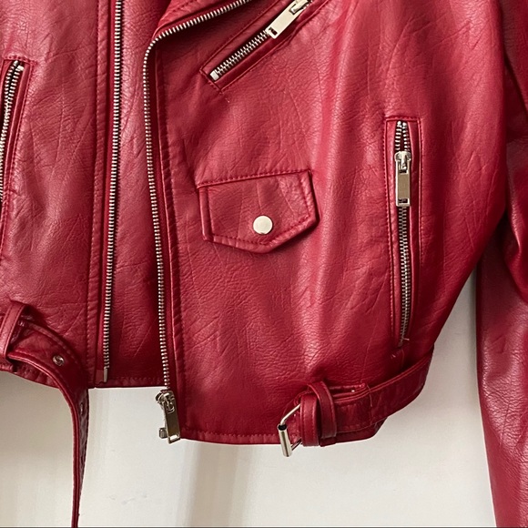 Zara red faux leather jacket - Picture 3 of 4